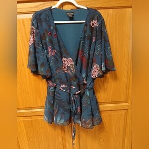 City Chic Teal Floral Wrap Top. Worn Once. Size XL